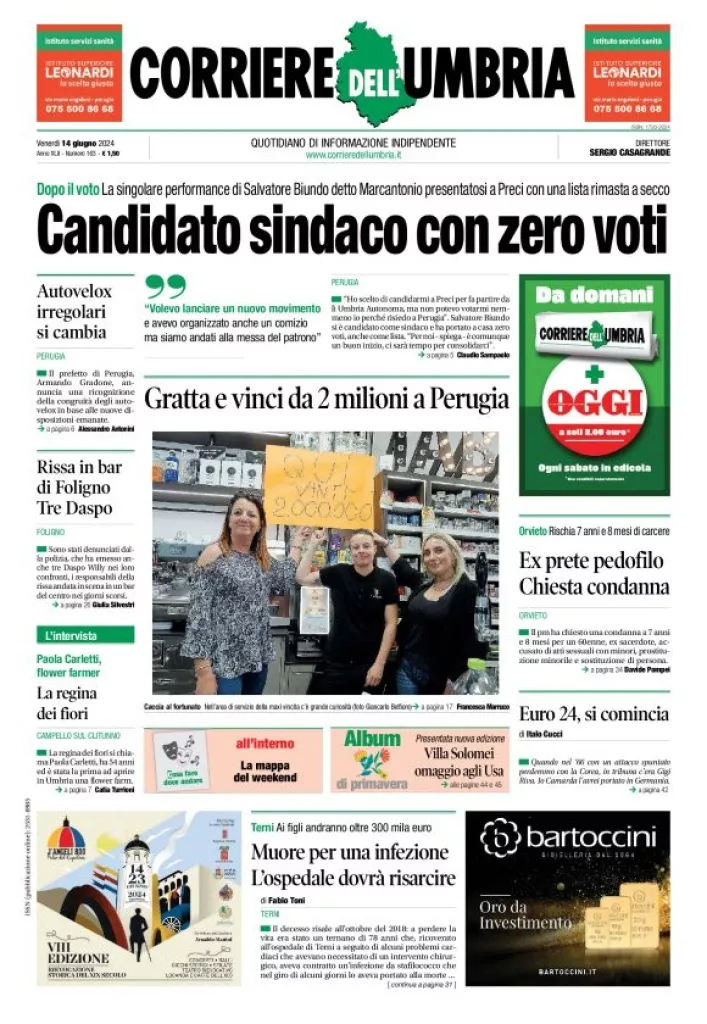 Prima-pagina-corriere umbria-del-2024-06-14